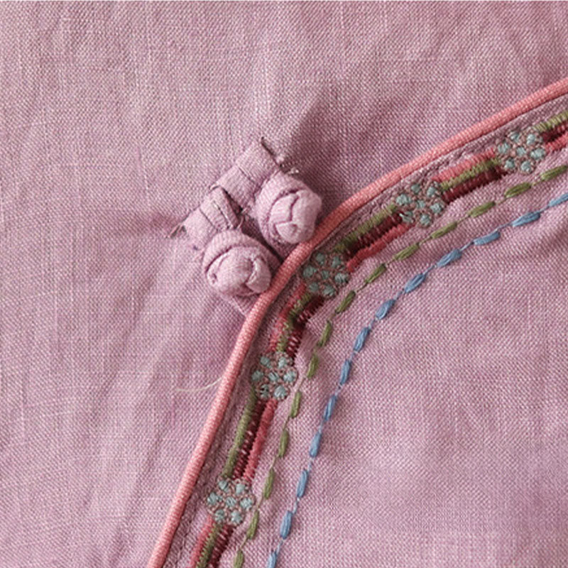 Buddha Stones Embroidered Slanted Buttons Cotton Linen Women's Shirt