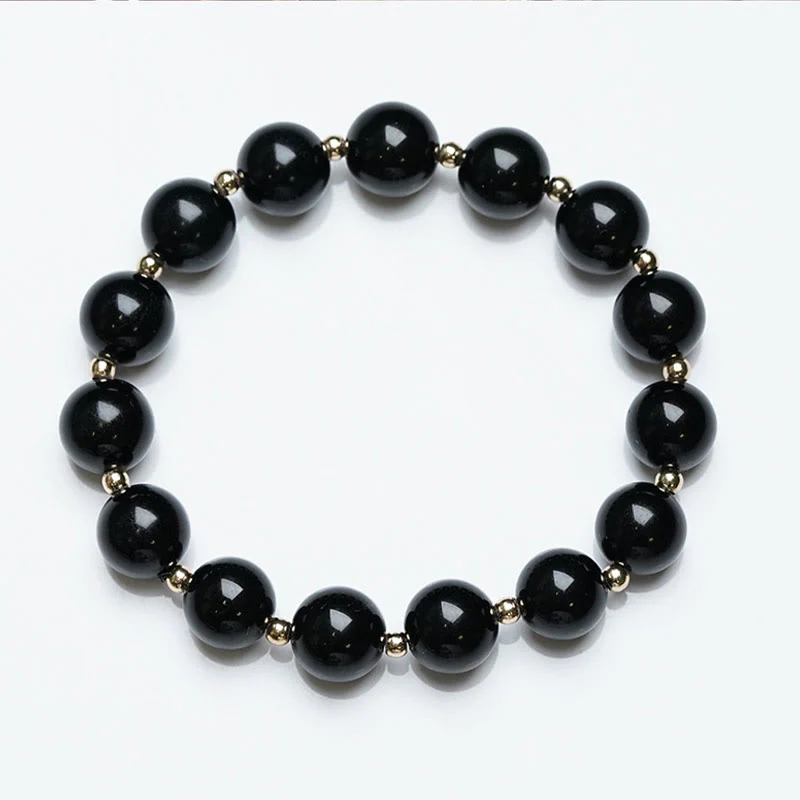 Buddha Stones 2Pcs Black Onyx Bead Support Protection String Bracelet