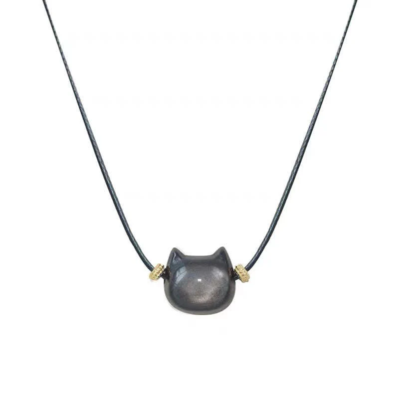 Buddha Stones Gold Sheen Obsidian Silver Sheen Obsidian Lovely Paw Lucky Cat Protection Bracelet