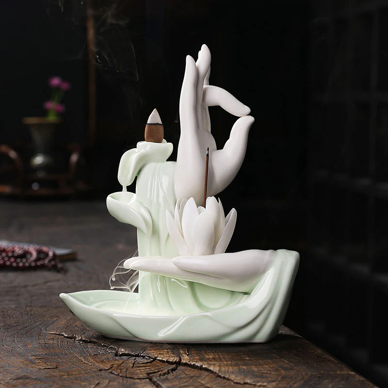 Buddha StonesTibetan Lotus Blessing Incense Burner Decoration