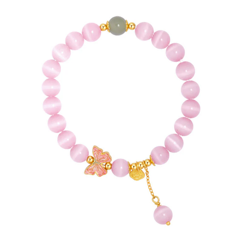 Buddha Stones 925 Sterling Silver Cat's Eye Hetian Jade Butterfly Peace Lock Charm Peace Bracelet
