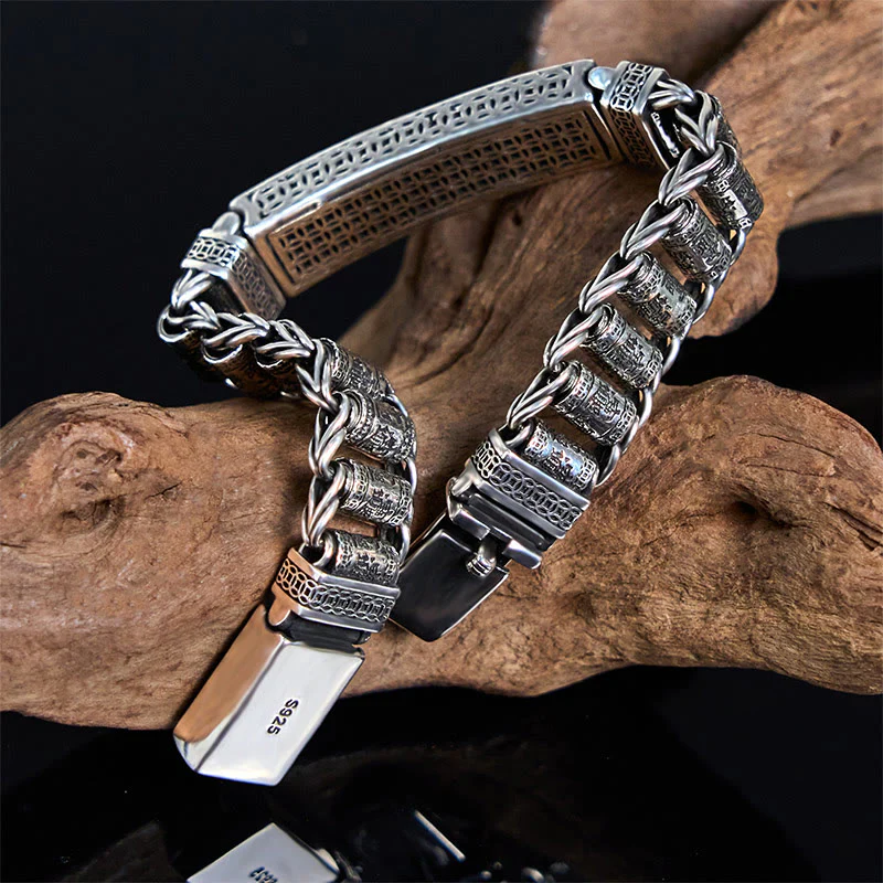 Buddha Stones Tibetan Copper Buckle Prayer Wheel Heart Sutra Pi Xiu Metal Bracelet
