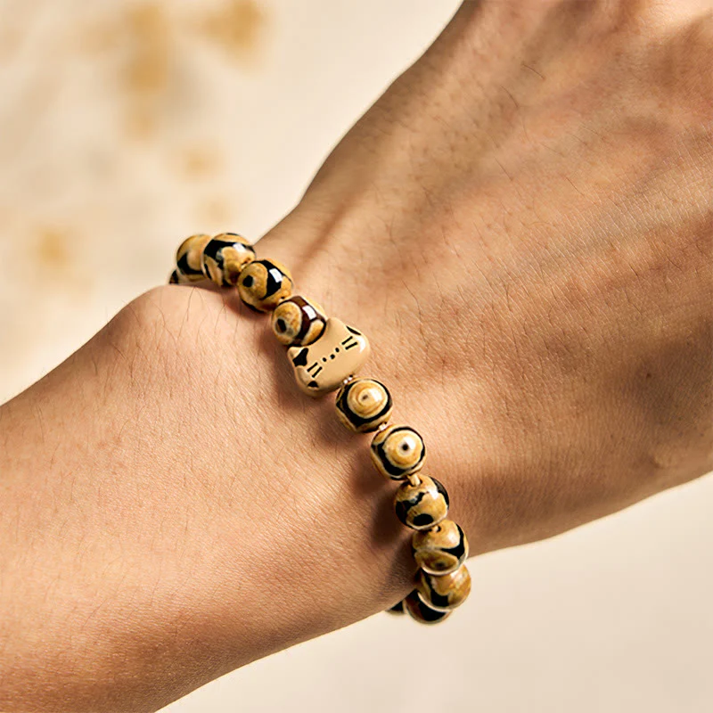 Buddha Stones Bengal Cat Natural Agate Stone Kitten Head Graceful Bracelet
