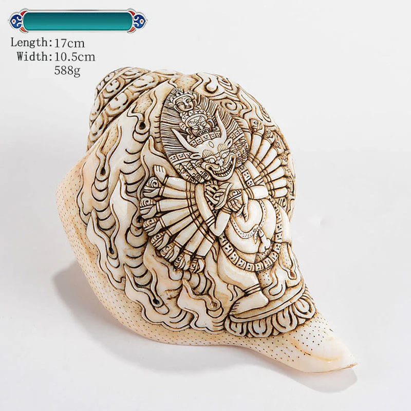 Buddha Stones Tibetan Handmade Engraved Shankha Buddha Avalokitesvara Conch Shell Wealth Decoration