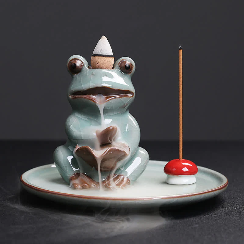 Buddha Stones Meditation Frog Ceramic Lotus Healing Incense Burner