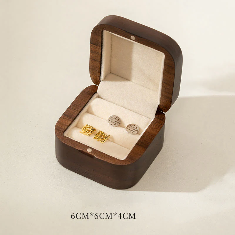Buddha Stones Retro Handmade Black Walnut Wood Ring Jewelry Storage Box Leaf Wooden Gift Box