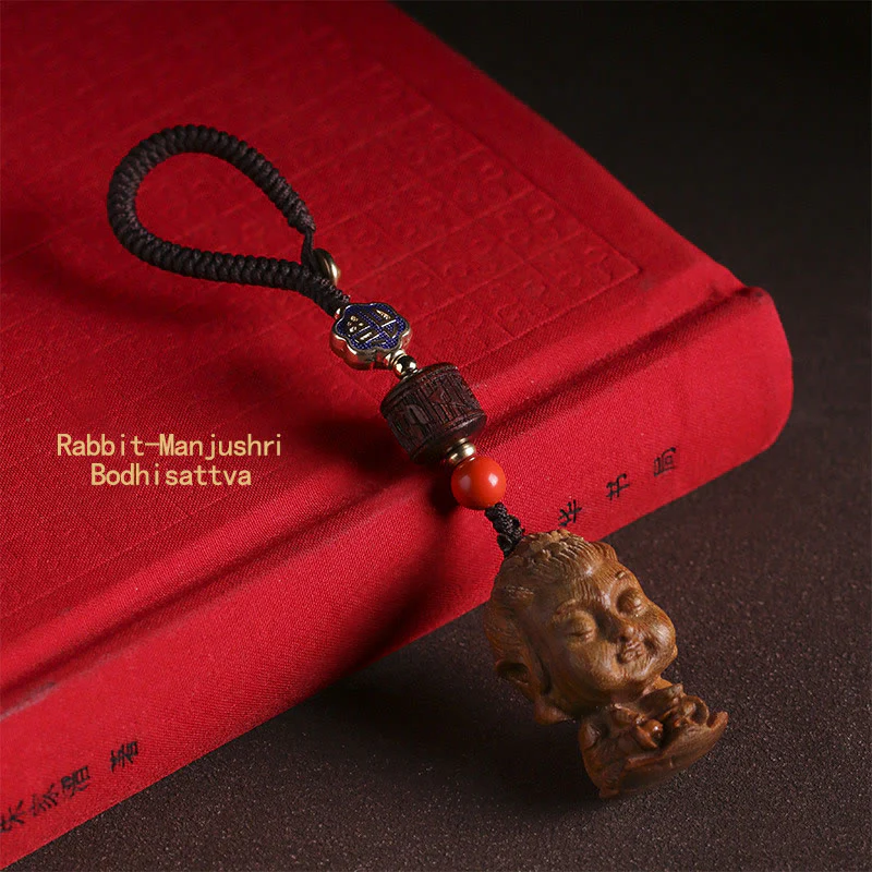 Buddha Stones Chinese Zodiac Natal Buddha Green Sandalwood Om Mani Padme Hum Peace Key Chain