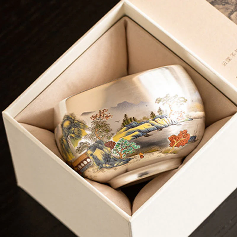 Buddha Stones Fish Lotus Seaweed Valley Mountains Pine Tree Dragon Teacup Kung Fu Tea Cup With Gift Box