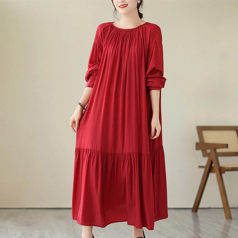 Buddha Stones Casual Plain Two-sided Style Dress Chiffon Midi Dress With Pockets