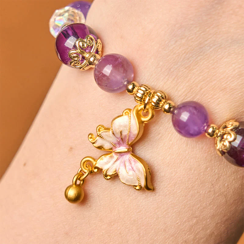 Buddha Stones Natural Amethyst Sun Stone Butterfly Peace Bracelet