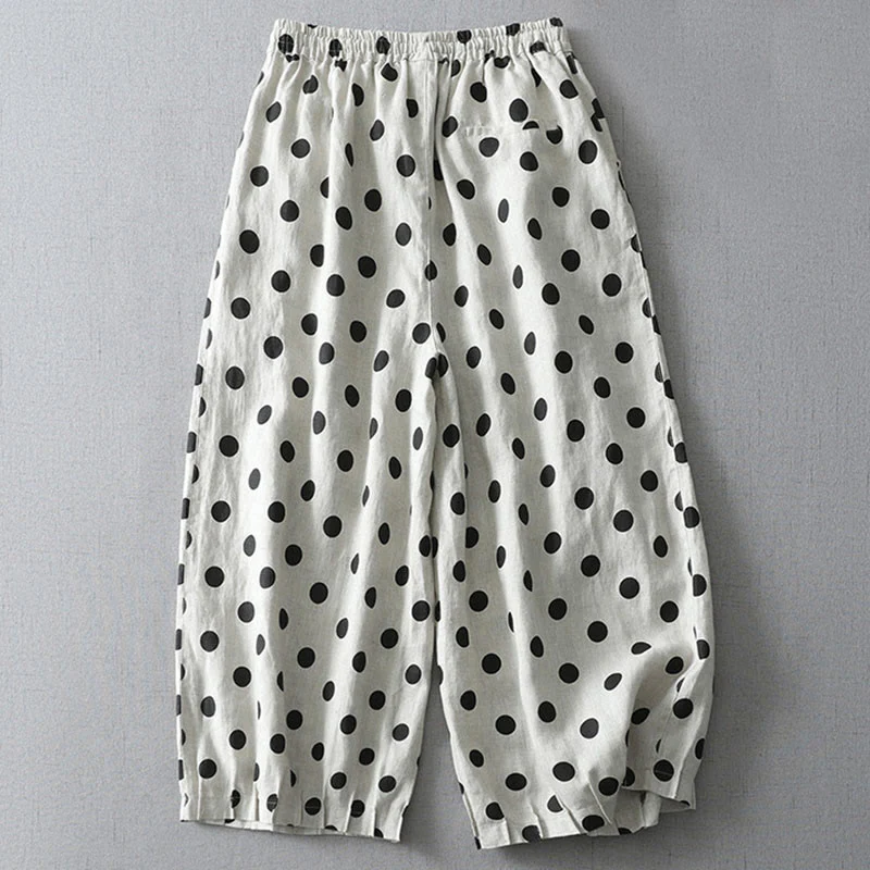 Buddha Stones Polka Dot Floral Pattern Pattern Women's Cotton Linen Harem Pants With Pockets