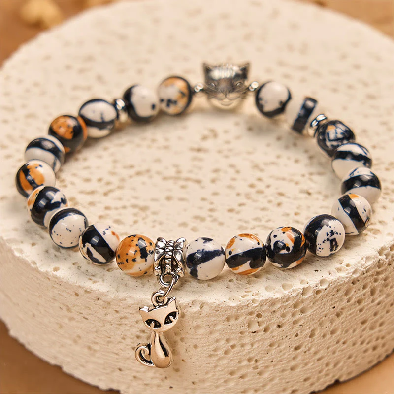 Buddha Stones Calico Cat Natural Stone Bead Confidence Bracelet
