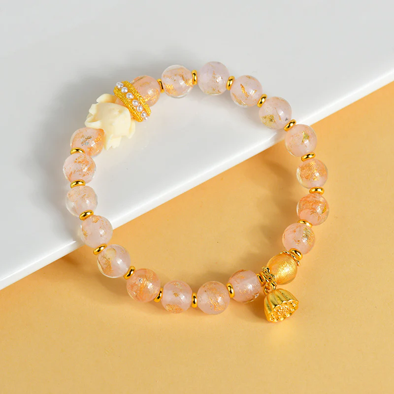 Buddha Stones Tibetan Incense Ash Liuli Glass Bead Lucky Nine Tailed Fox Lotus Charm Bracelet