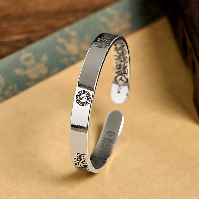 Buddha Stones Bagua mantra Symbol Copper Plated Silver Wealth Bracelet Bangle