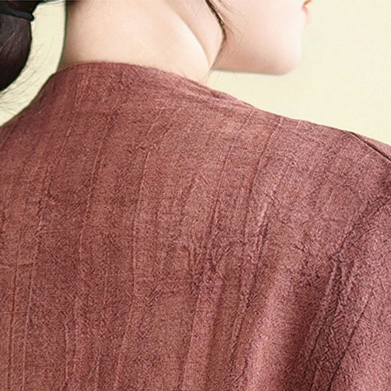 Buddha Stones Plain Long Sleeve Women's Cotton Linen Jacket With Pockets