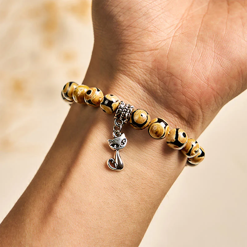 Buddha Stones Bengal Cat Natural Agate Stone Inner Strength Bracelet