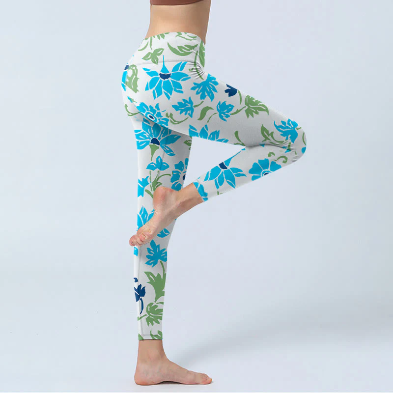 Buddha Stones Blossom Leaves Print Gym Leggings Women's Yoga Pants