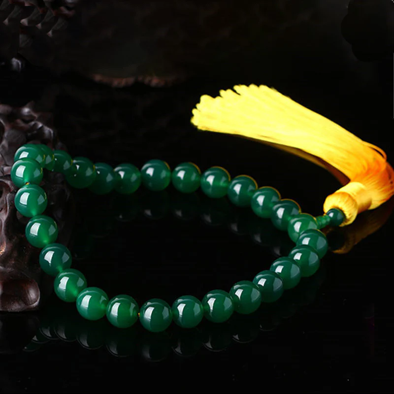 Buddha Stones Natural Green Agate Wrist Mala Power Tassels Pocket Mala Car Decoration