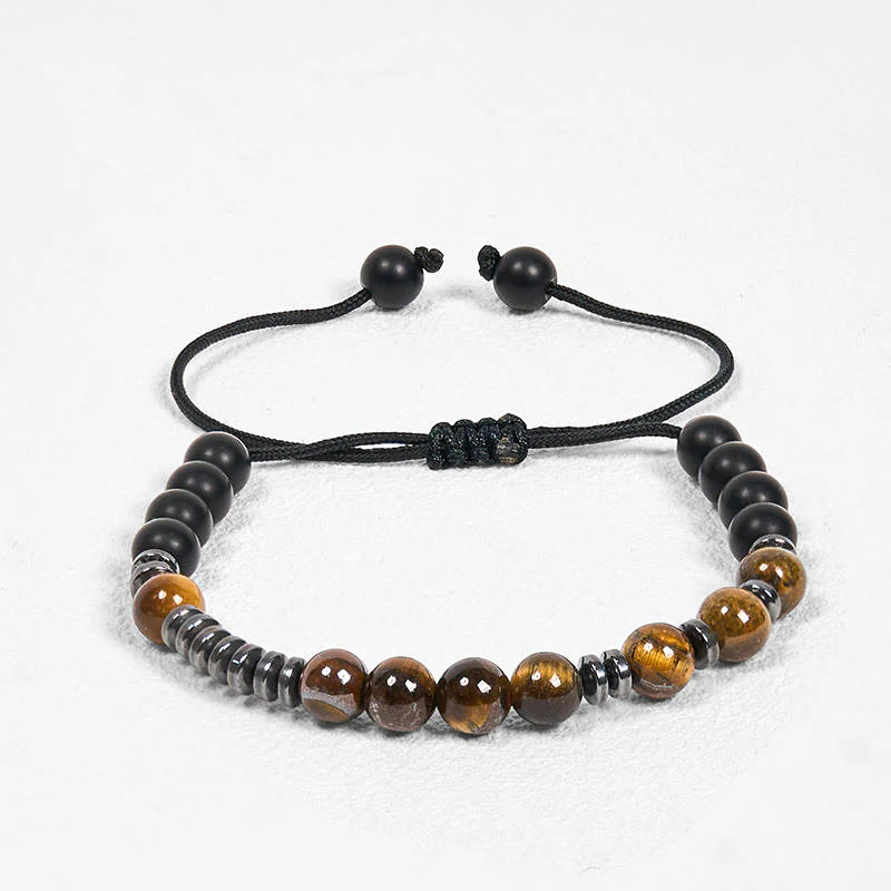 Buddha Stones 3Pcs Tiger Eye Lava Rock Protection Bracelet Set