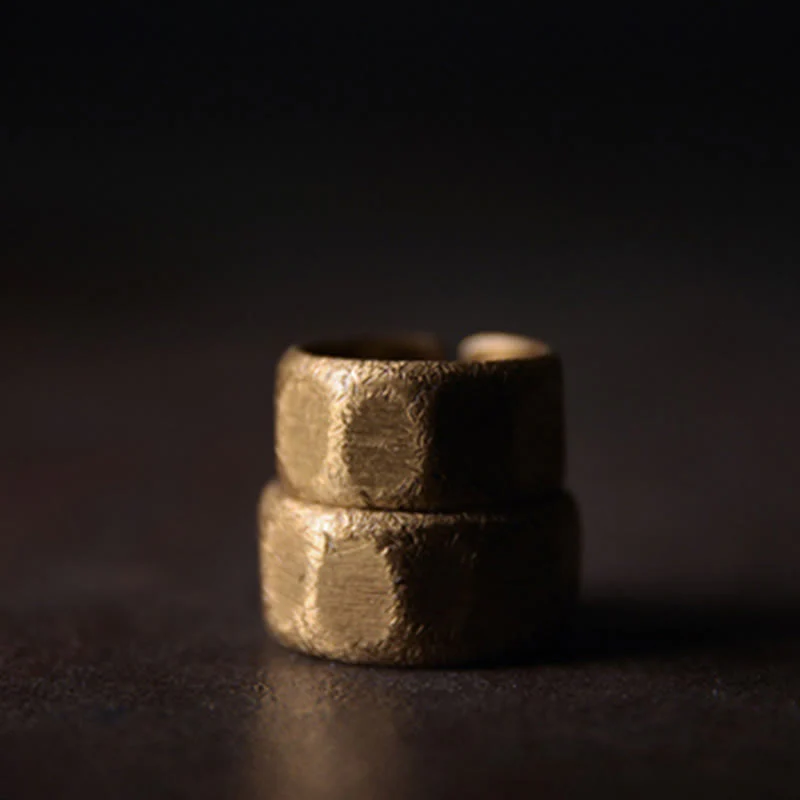 Buddha Stones Tibetan Simple Design Copper Brass Frosted Wealth Ring