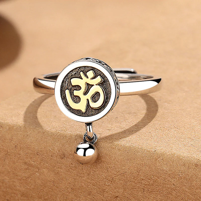 Buddha Stones Natural Om Symbol Adjustable Wealth Men's Ring