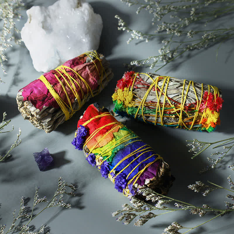 Buddha Stones Red Rose Forget-me-not Colorful Daisy Smudge Stick for Home Cleansing Incense Healing Meditation Smudge Sticks Rituals