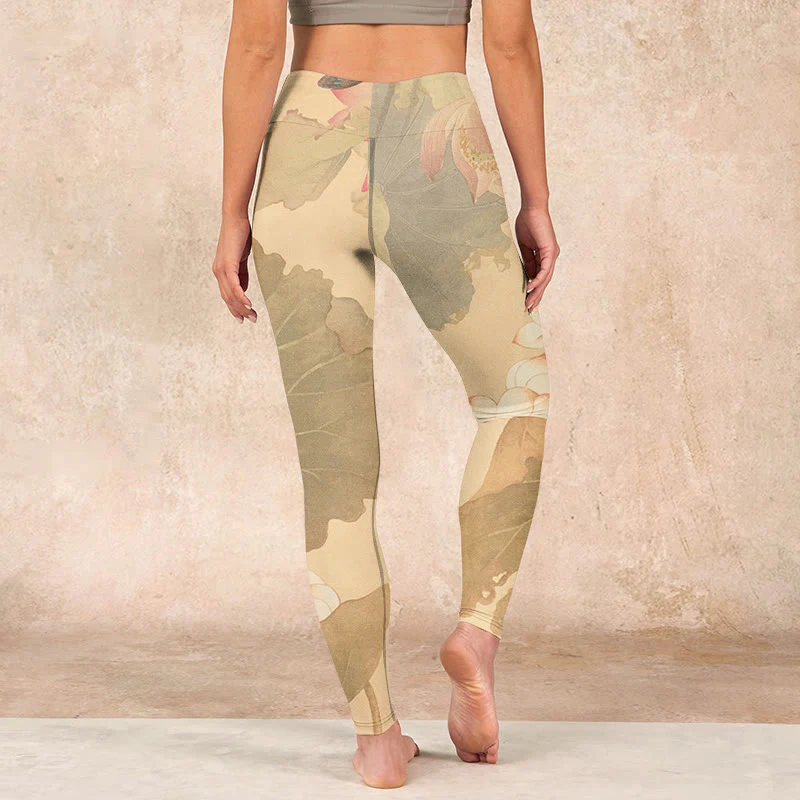 Buddha Stones Lotus Flowers Leaves Print Gym Leggings Women's Yoga Pants