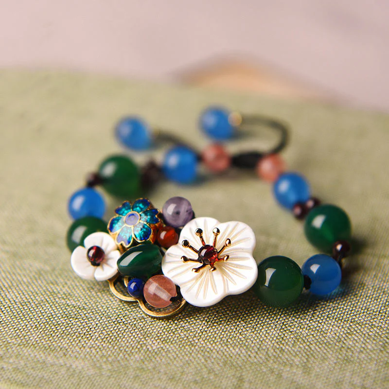 Buddha Stones Agate Shell Flower Support Bracelet