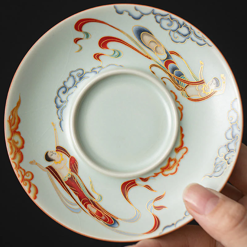 Buddha Stones Thangka Dragon Buddhas Dunhuang Ceramic Gaiwan Sancai Kung Fu Tea Cup And Saucer With Lid Gift Box 180ml