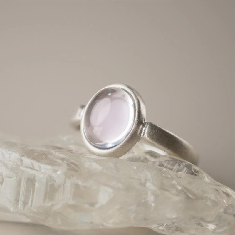 Buddha Stones Natural 925 Sterling Silver Pink Crystal Adjustable Warmth Ring