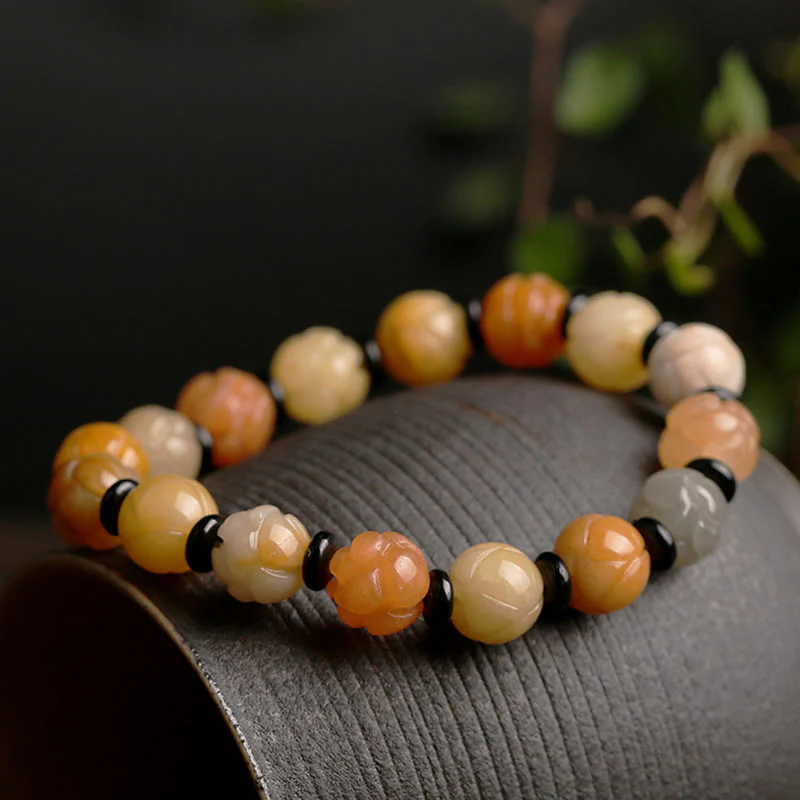 Buddha Stones Golden Silk Jade Lotus Wealth Luck Bracelet