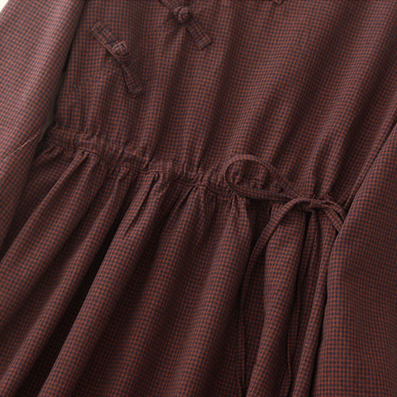 Buddha Stones Casual Plain Frog-button Cotton Midi Dress With Pockets