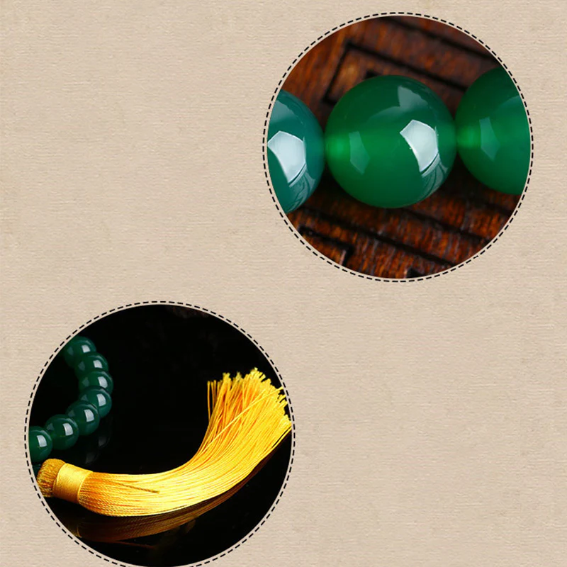 Buddha Stones Natural Green Agate Wrist Mala Power Tassels Pocket Mala Car Decoration