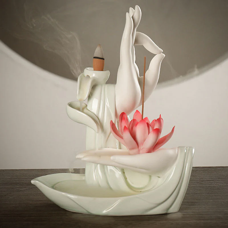 Buddha StonesTibetan Lotus Blessing Incense Burner Decoration