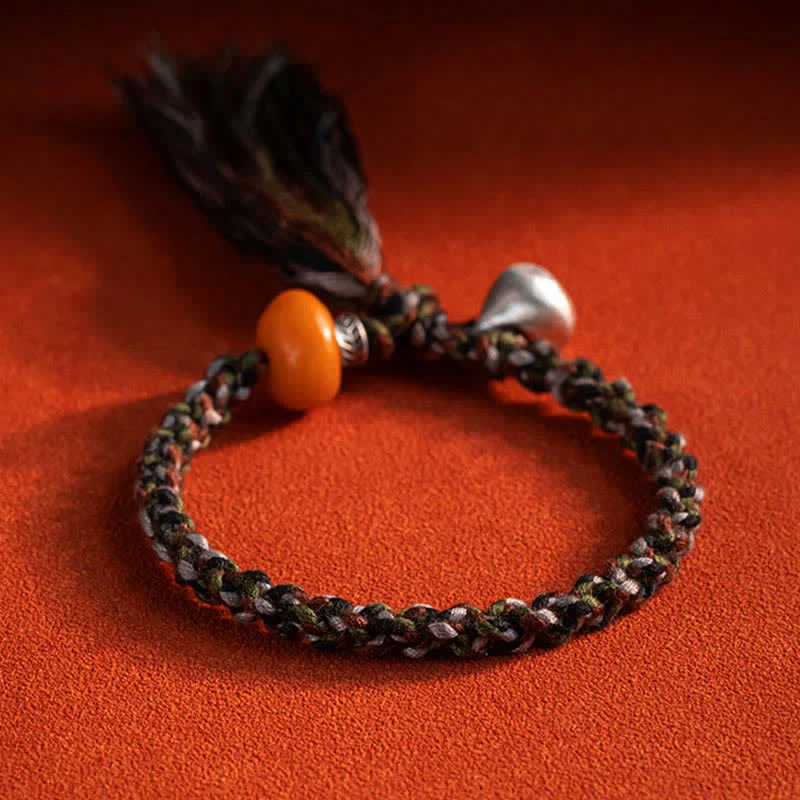 Buddha Stones 990 Sterling Silver Tibetan Handmade Amber Steelyard Weight Wish Protection Bracelet