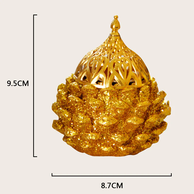 Buddha Stones Gold Pine Cone Pattern Spiritual Rituals Mini Incense Burner Home Tabletop Decor