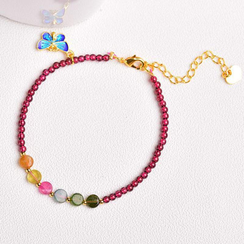 Buddha Stones Garnet Tourmaline Butterfly Protection Bracelet Anklet