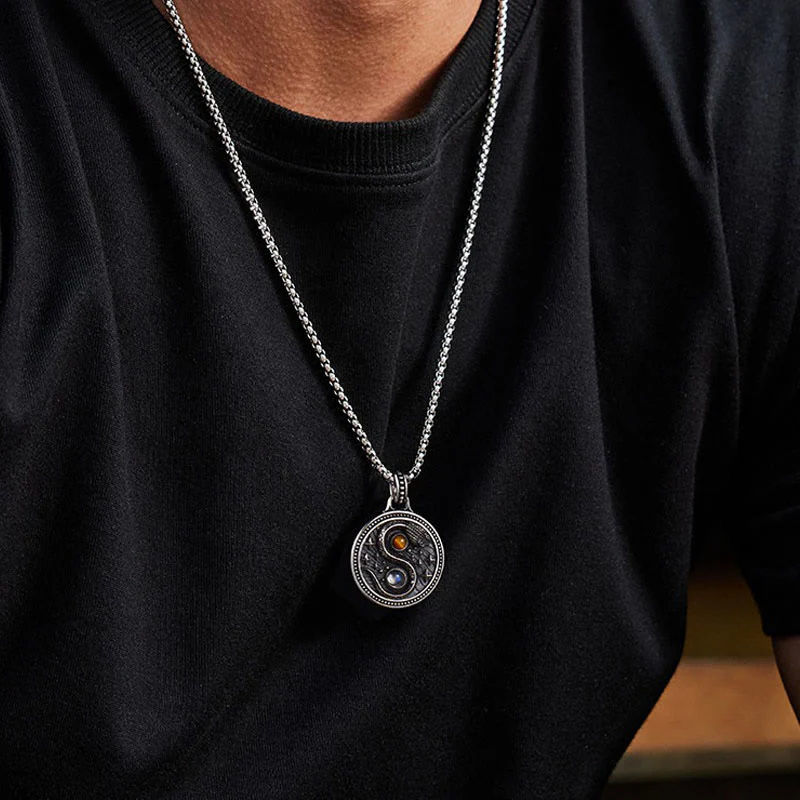 Buddha Stones Snake Yin Yang Symbol Copper Wealth Necklace Pendant