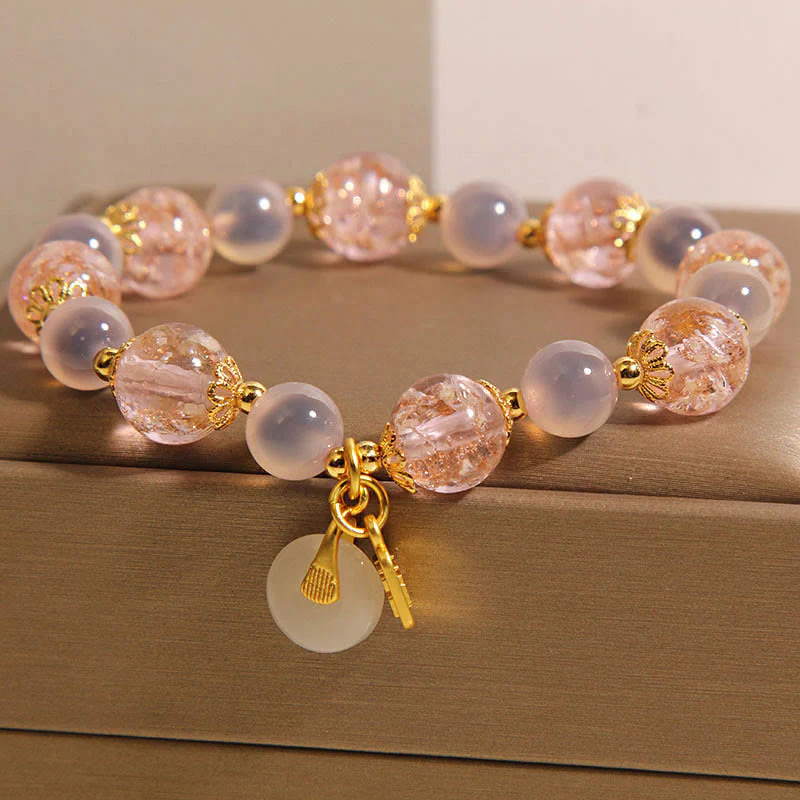 Buddha Stones Fu Character Peace Buckle Liuli Candy Agate Healing Bracelet