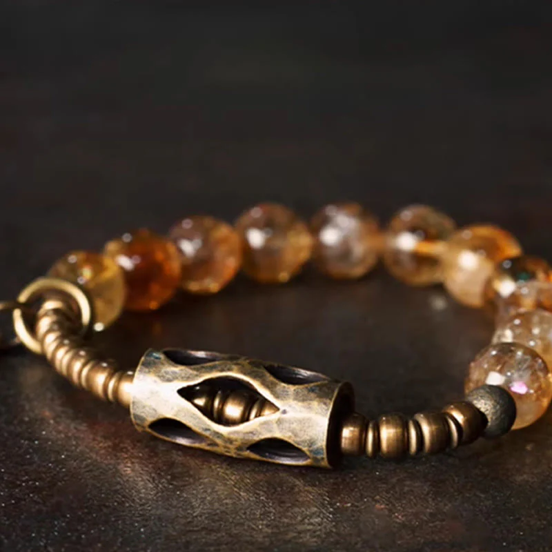 Buddha Stones Daily Retro 10mm Citrine Beads Protection Bracelet