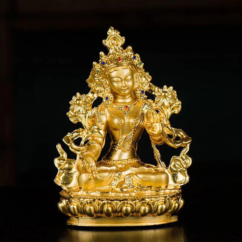 Buddha Stones Bodhisattva White Tara Hope Protection Gold Plated Statue Decoration