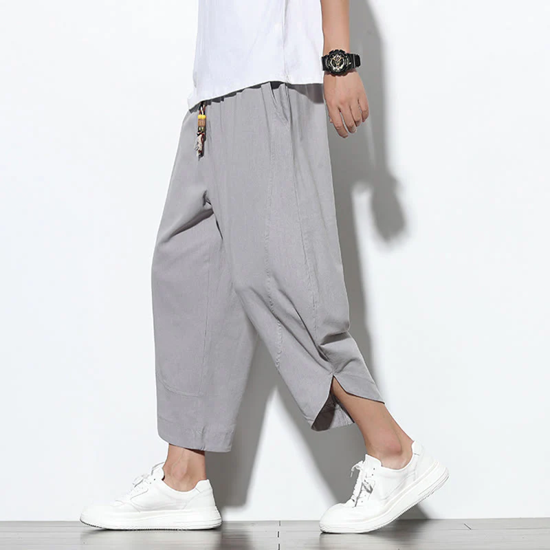 Buddha Stones Casual Summer Drawstring 7-8 Length Linen Men's Harem Pants With Pockets