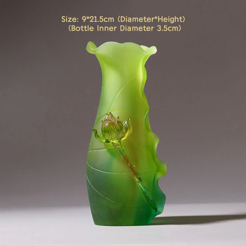 Buddha Stones Feng Shui Lotus Handmade Liuli Crystal Art Piece Home Office Offering Decoration