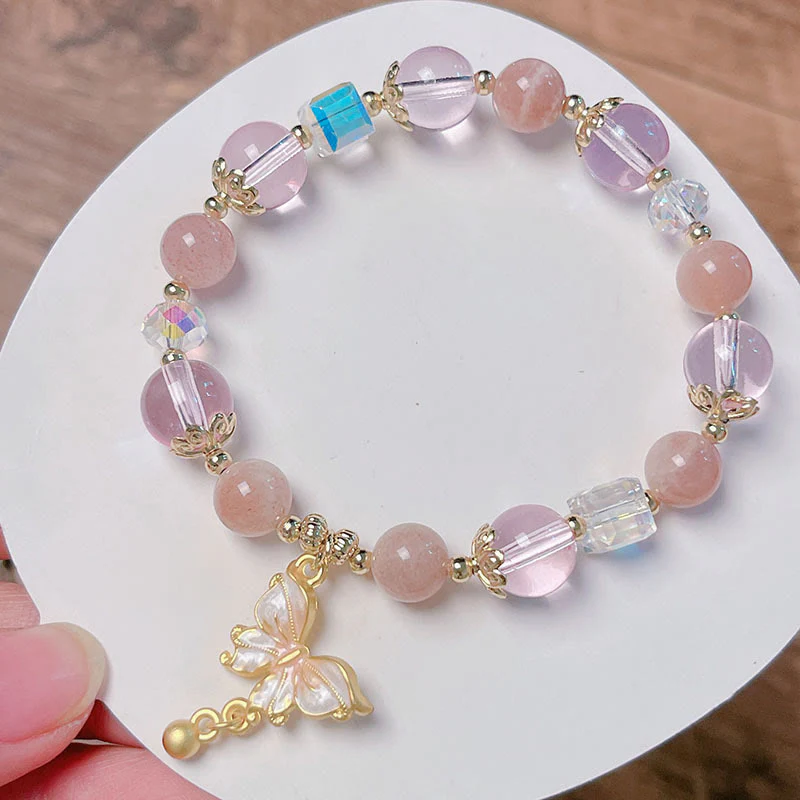 Buddha Stones Natural Amethyst Sun Stone Butterfly Peace Bracelet