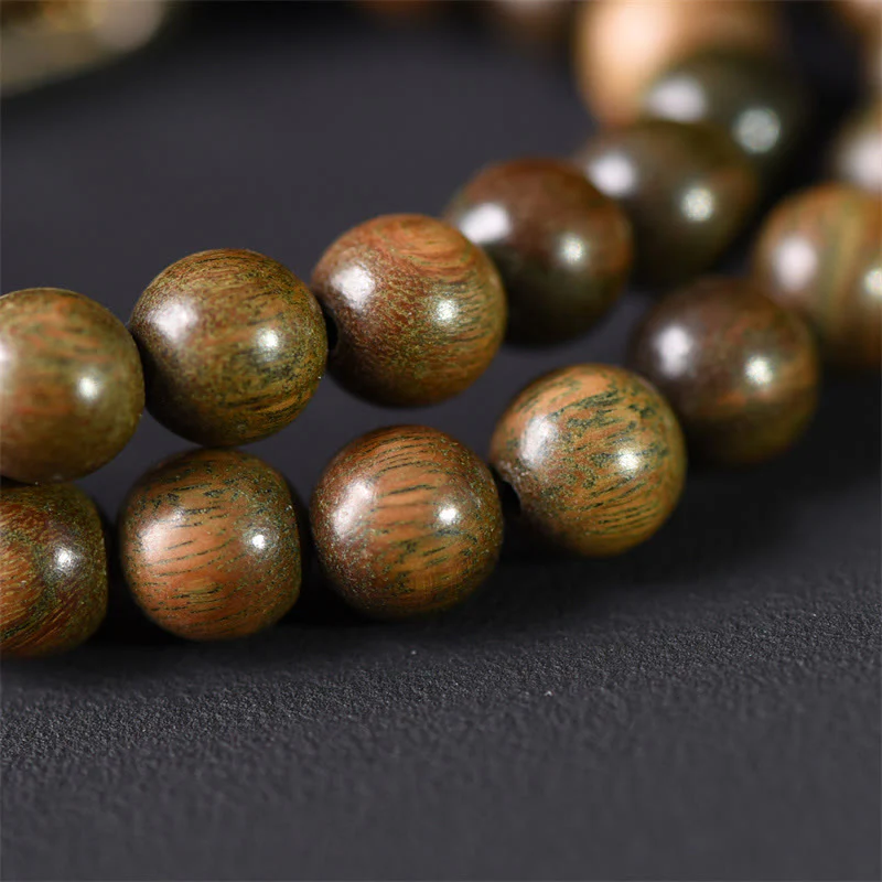 Buddha Stones Tibetan Green Sandalwood Gold Sheen Obsidian Balance Peace Double Wrap Bracelet