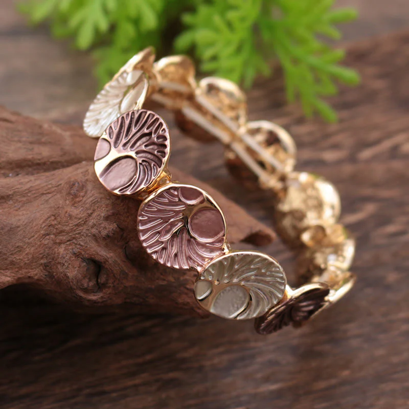 Buddha Stones The Tree Of Life Creation Enamel Alloy Bracelet