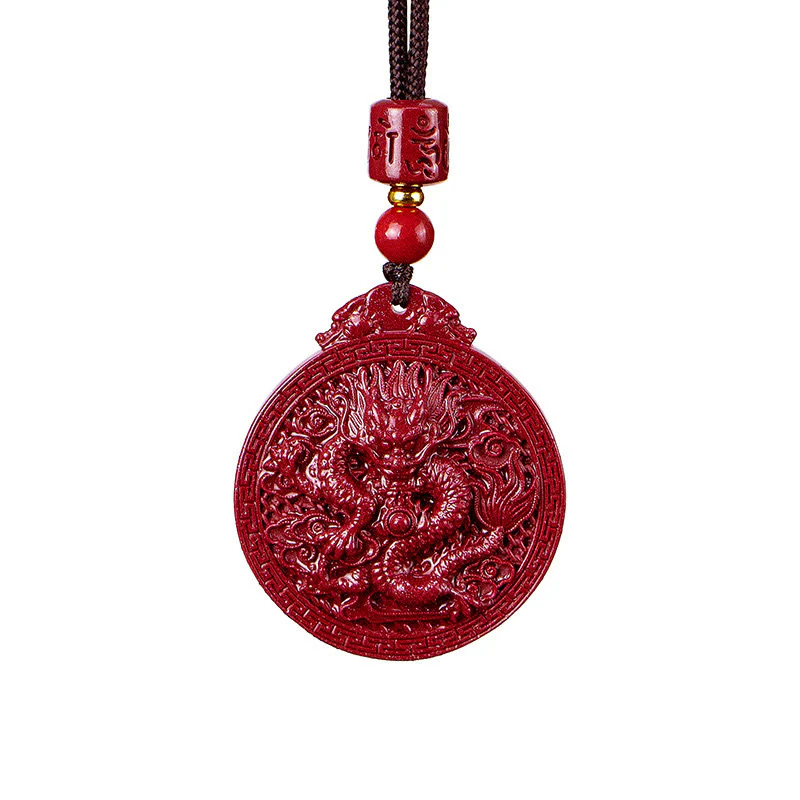 Buddha Stones Year of the Dragon Natural Cinnabar Dragon Protection Necklace Pendant
