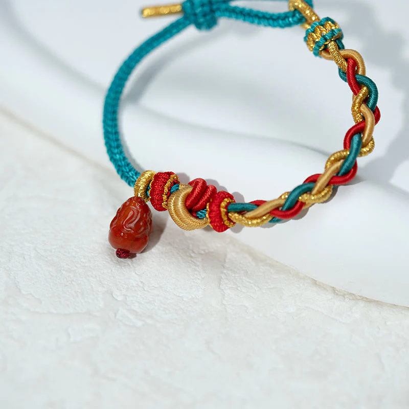 Buddha Stones Natural Red Agate Pixiu Confidence Four-strand Braid Rope Bracelet