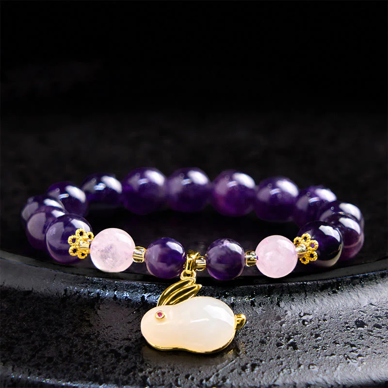 Buddha Stones Natural Amethyst Rabbit Beads Inner Peace Bracelet