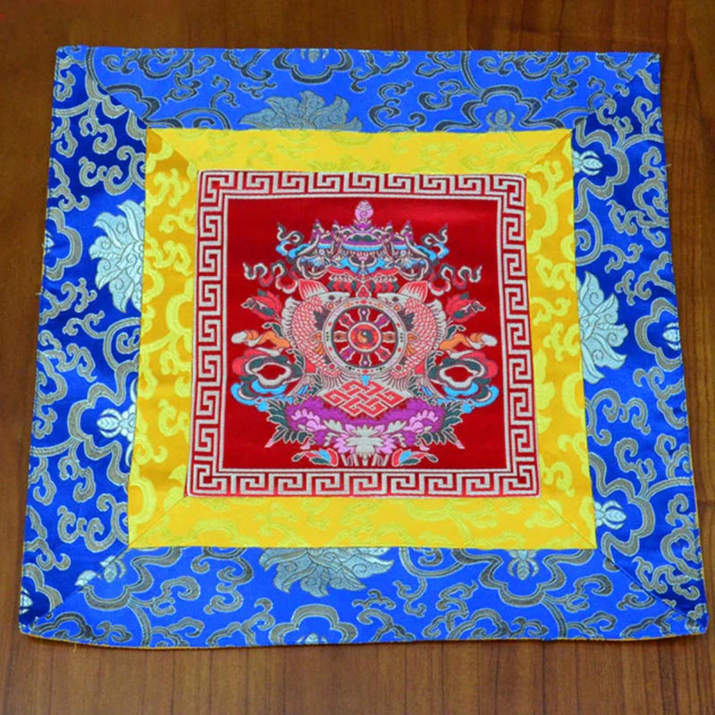 Buddha Stones Prayer Altar Mat Meditation Strength Endless Knot Vajra Man-Bcu Kalachakra Auspicious Symbols
